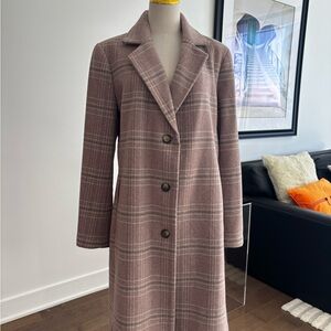 DKNY New York Plaid Wool Blend Coat – Blush Pink / Taupe